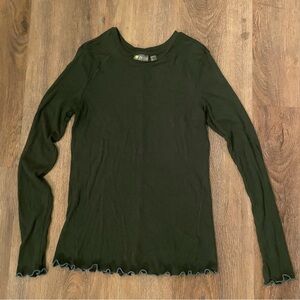 Zella Lettuce Edge Long Sleeve Forest Green Ribbed T-Shirt Size Small
